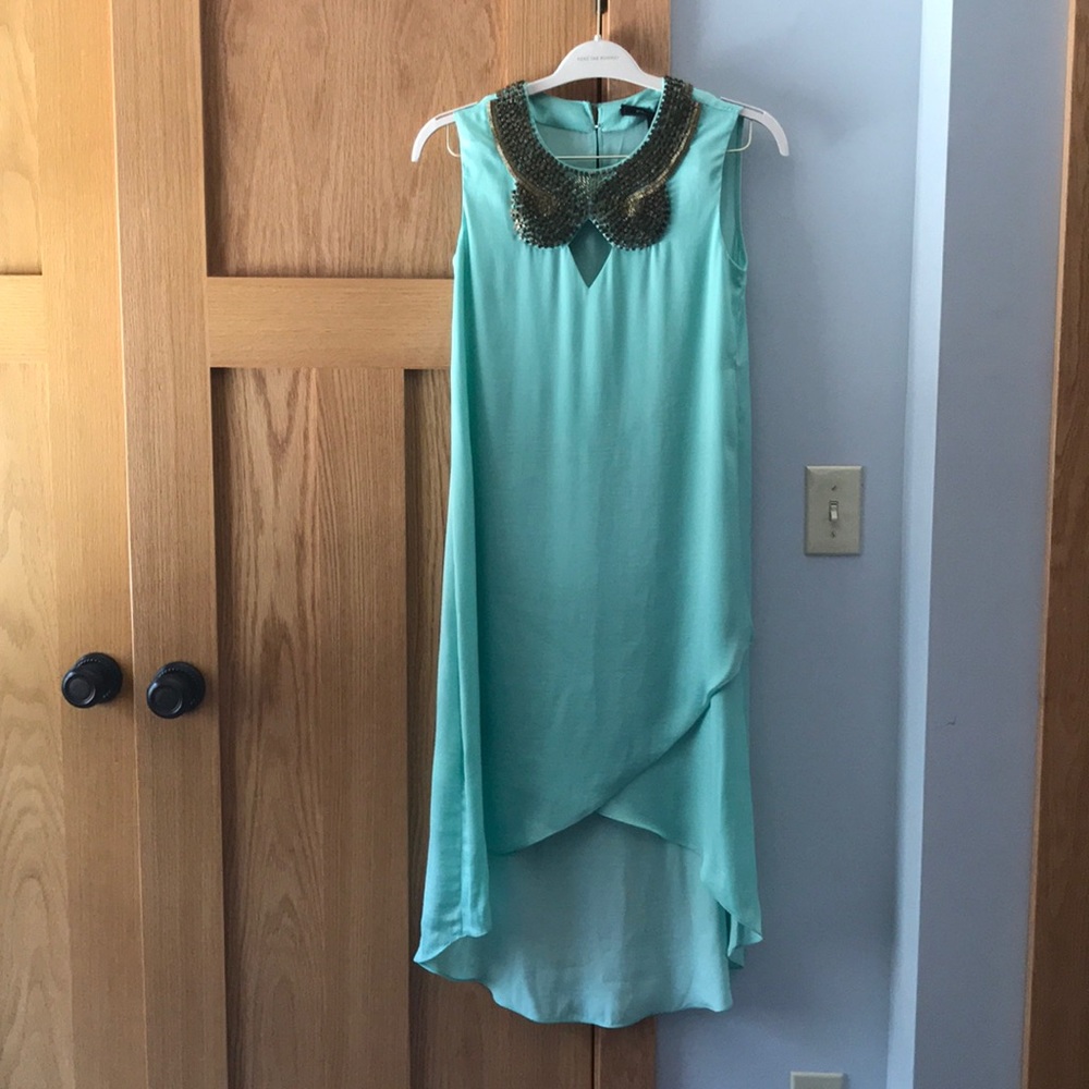 BCBG Maxazria, Pale green high low dress.